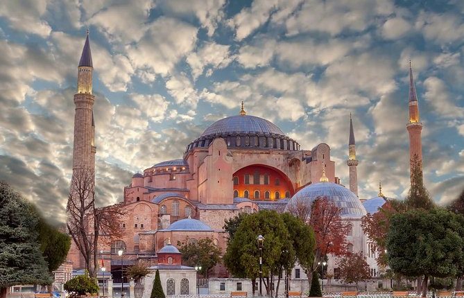 A small group of tourists exploring the essential sights of Istanbul.